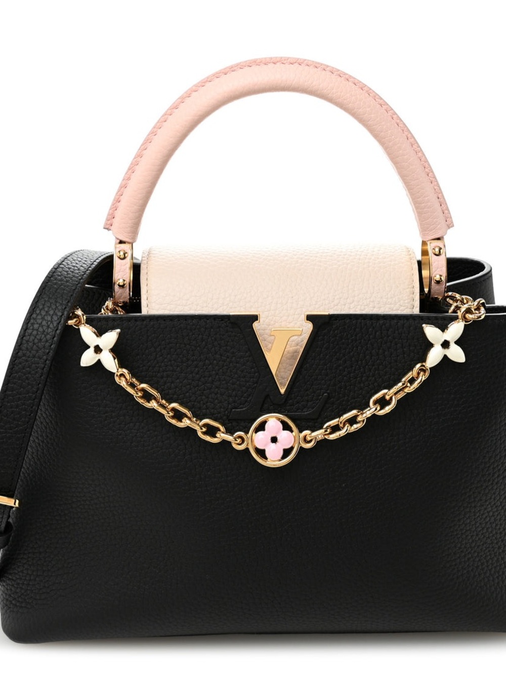 Luxury Black and Pink Top-Handle Leather Bag